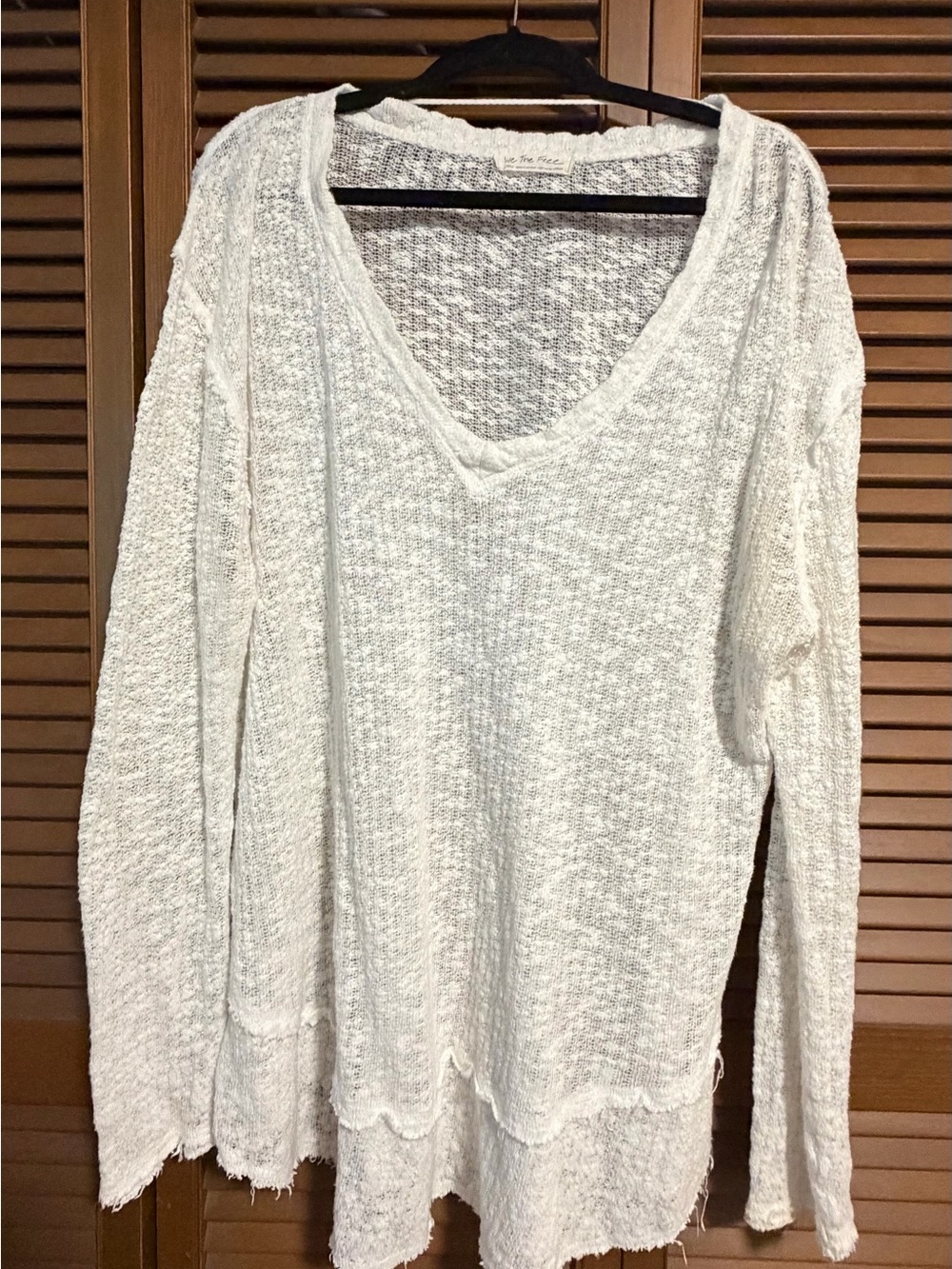 We The Free white V-Neck Sheer Knit Long Sweater